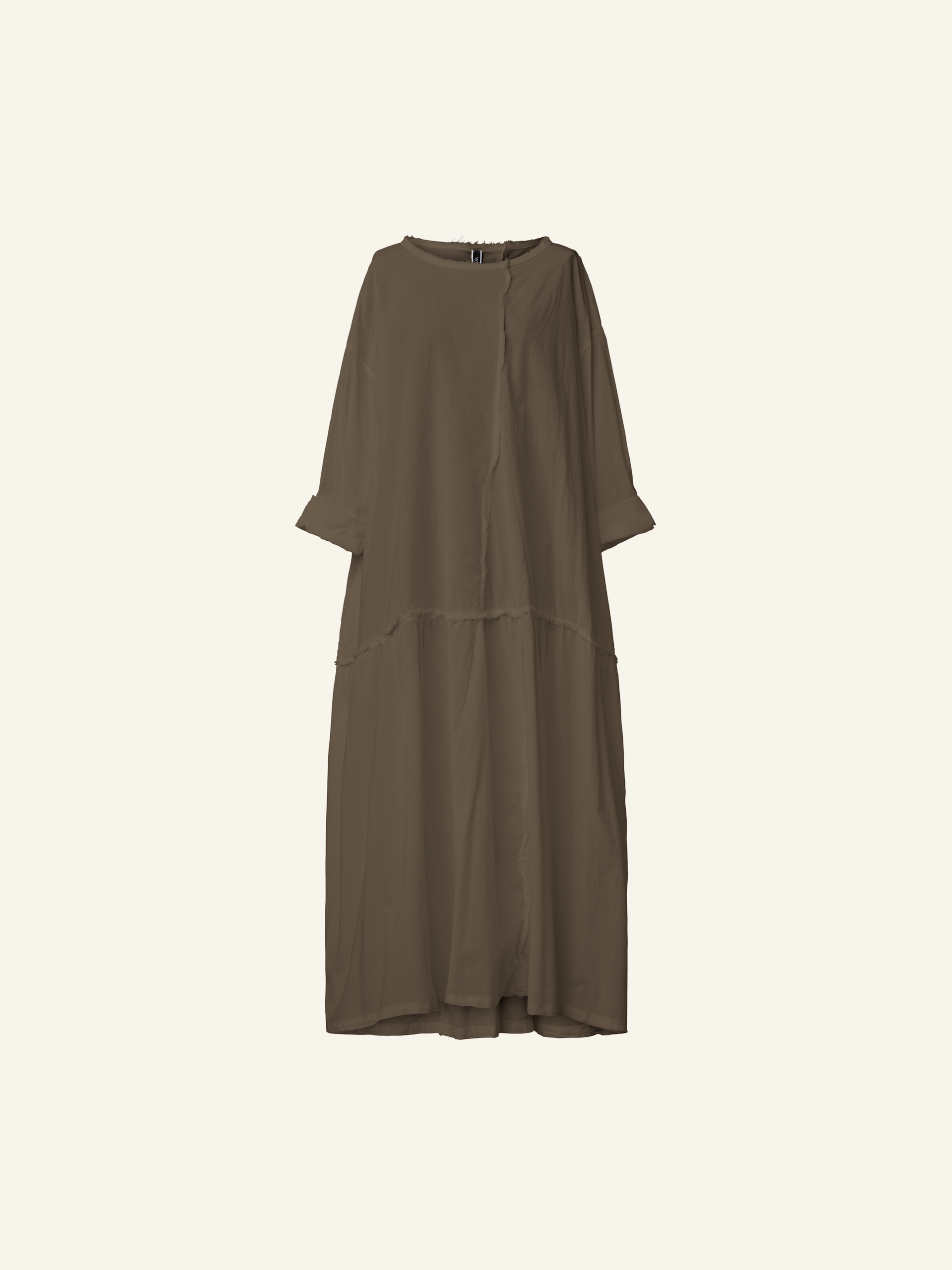 LONG POPLIN DRESS WITH RAW CUT SEAMS