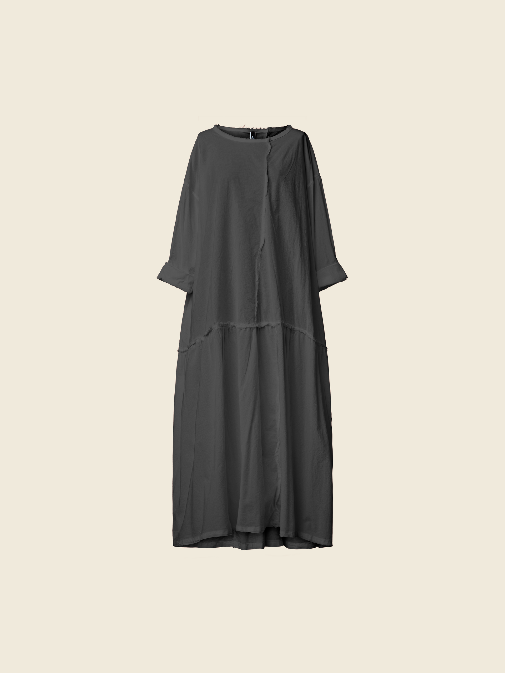 LONG POPLIN DRESS WITH RAW CUT SEAMS