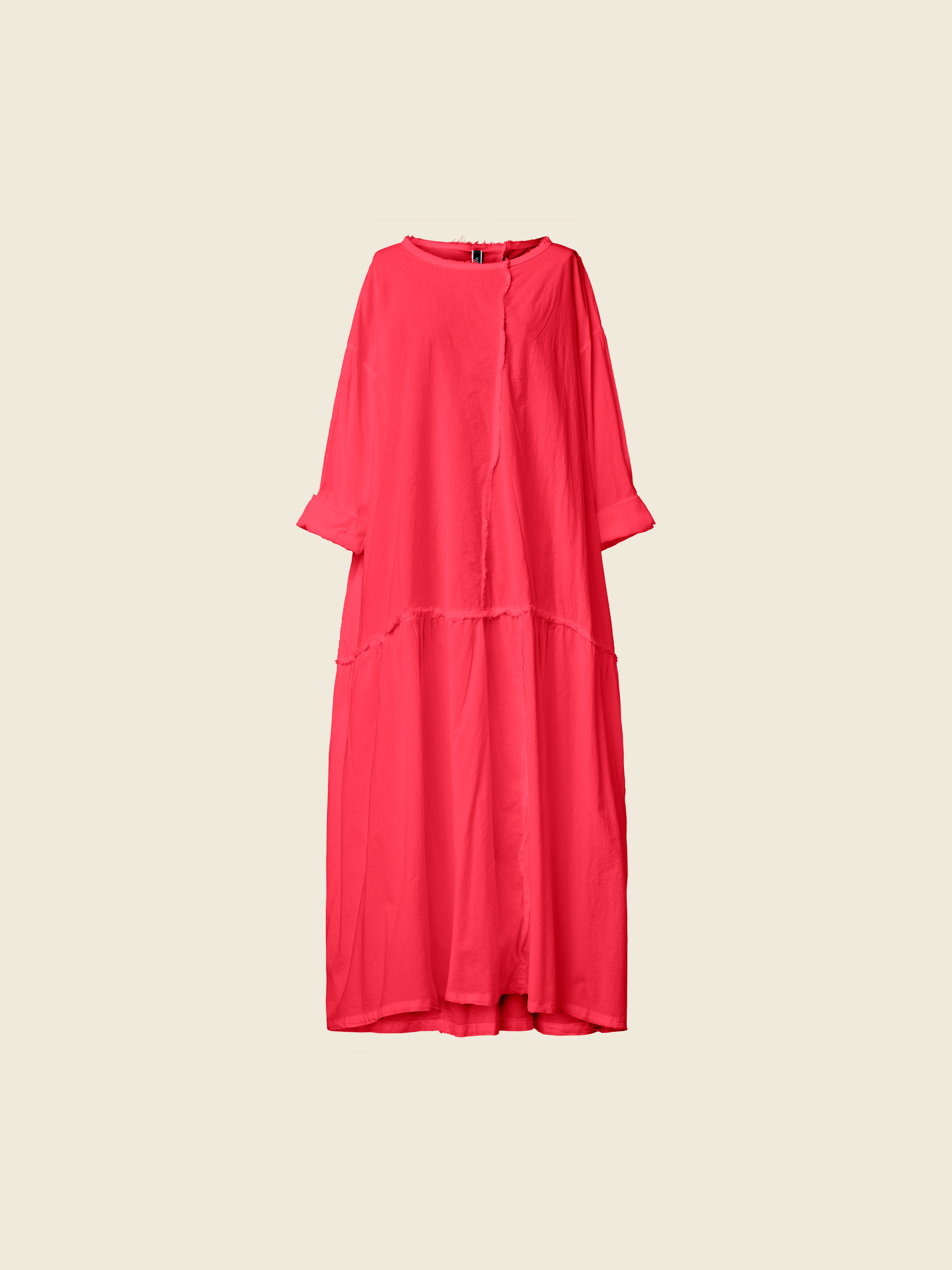 LONG POPLIN DRESS WITH RAW CUT SEAMS