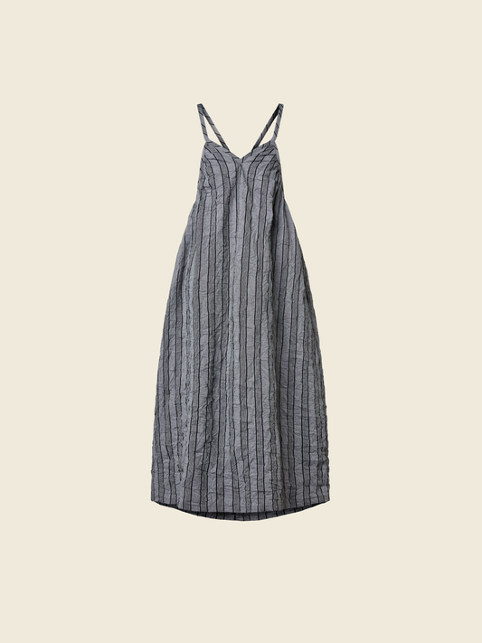 LONG STRIPED DRESS WITH WRINKLED EFFECT