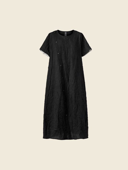 DRESS WITH DIAGONAL BUTTONING IN WRINKLED EFFECT FABRIC