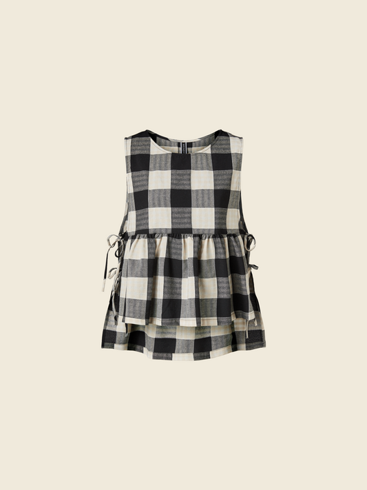 B/W CHECKED BLOUSE WITH SIDE BOWS