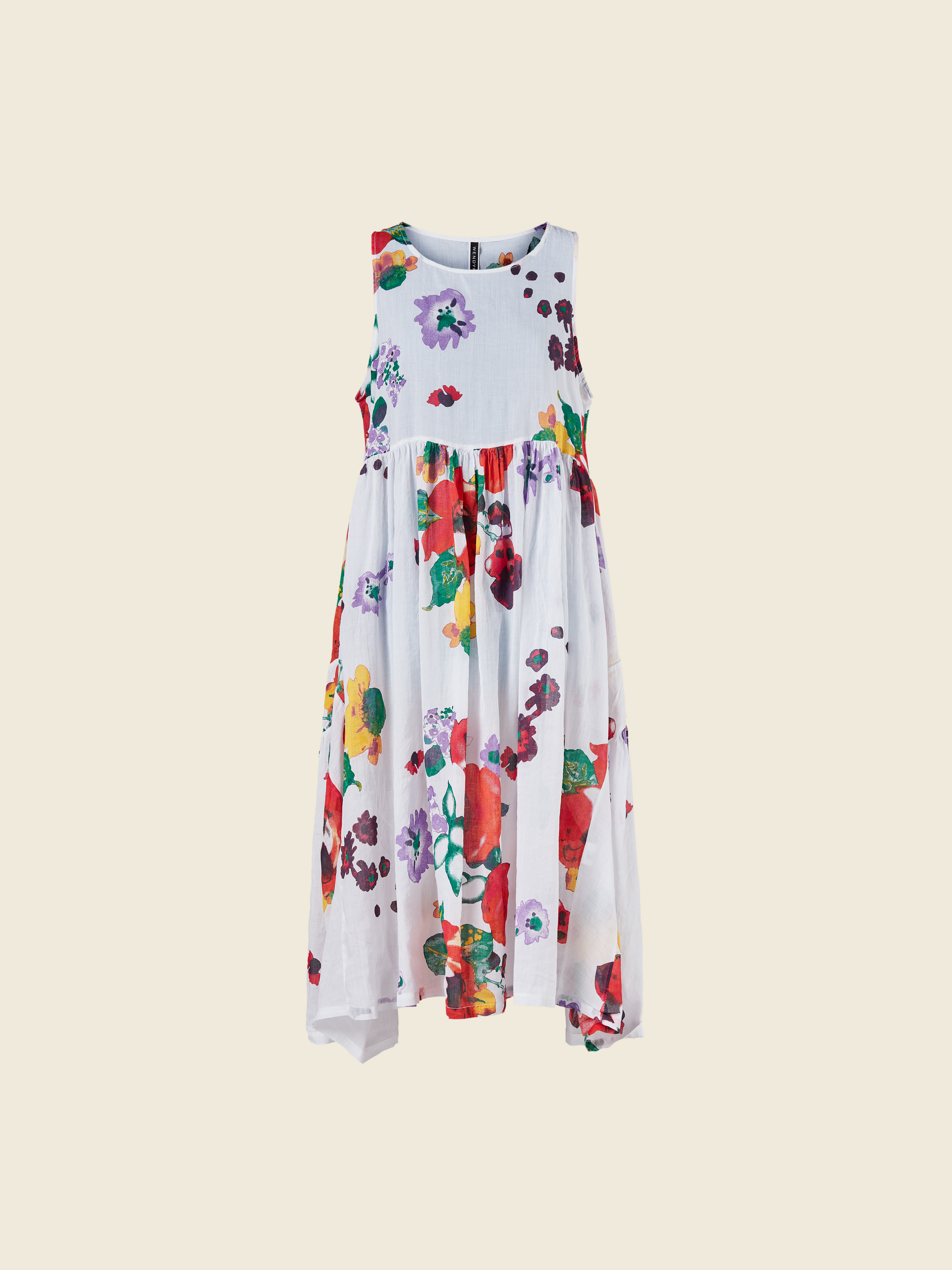 花朵苎麻面料无袖连衣裙