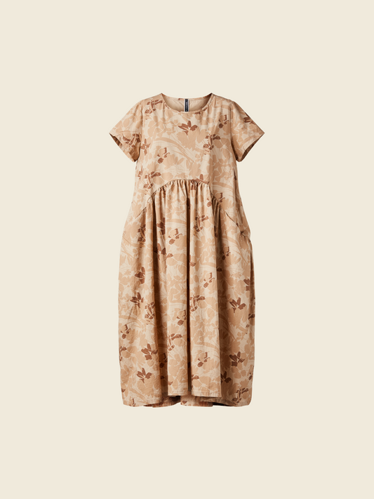 LONG DRESS WITH BEIGE FLORAL PATTERN