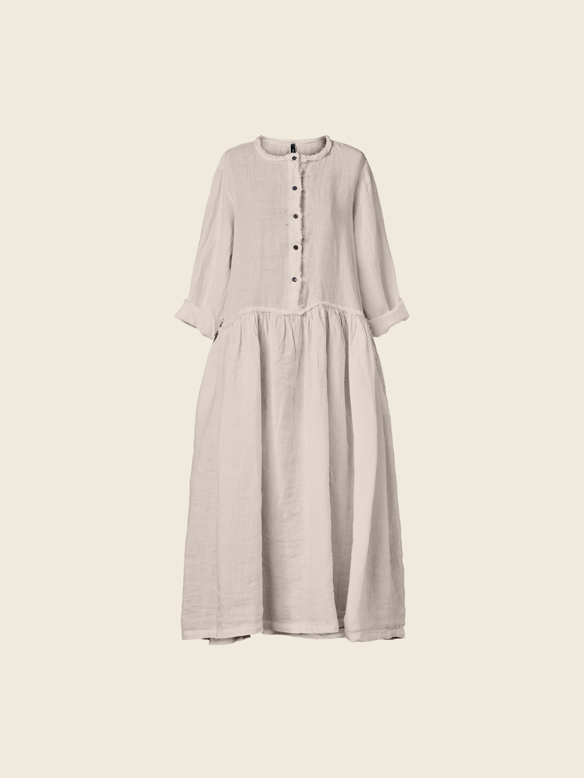 WIDE LINEN DRESS WITH SERAPH NECKLINE