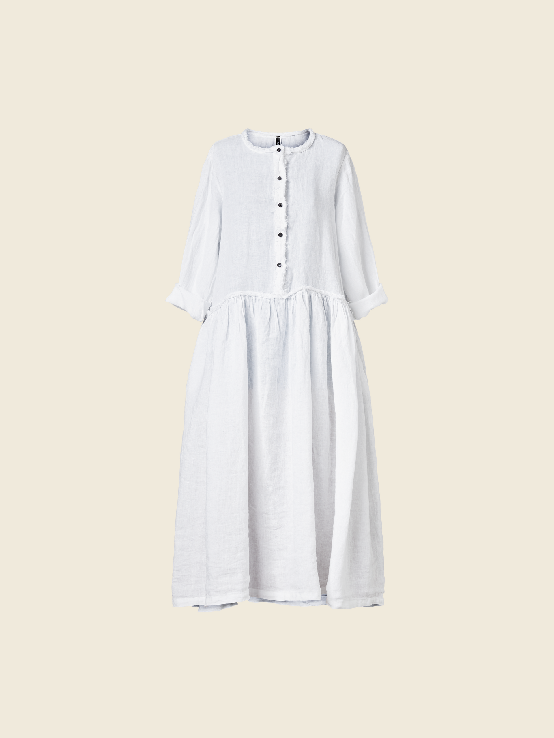 WIDE LINEN DRESS WITH SERAPH NECKLINE