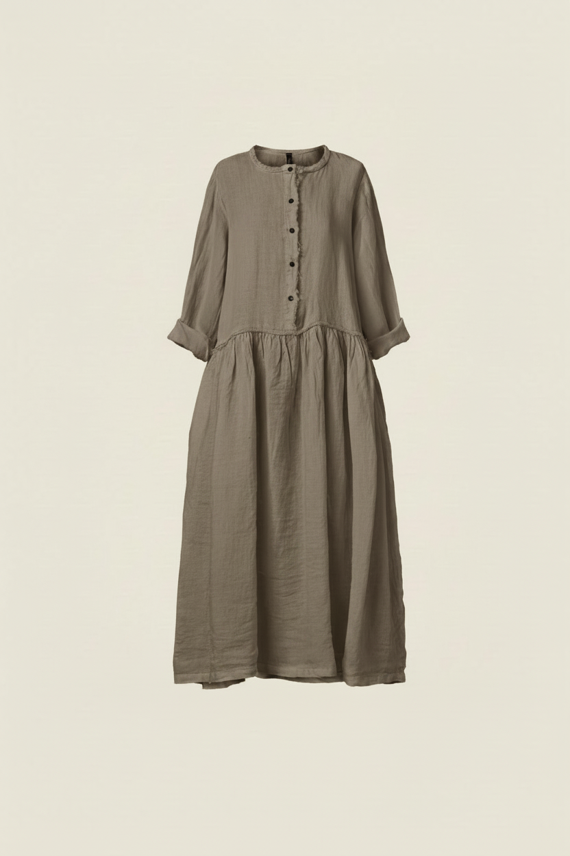 WIDE LINEN DRESS WITH SERAPH NECKLINE