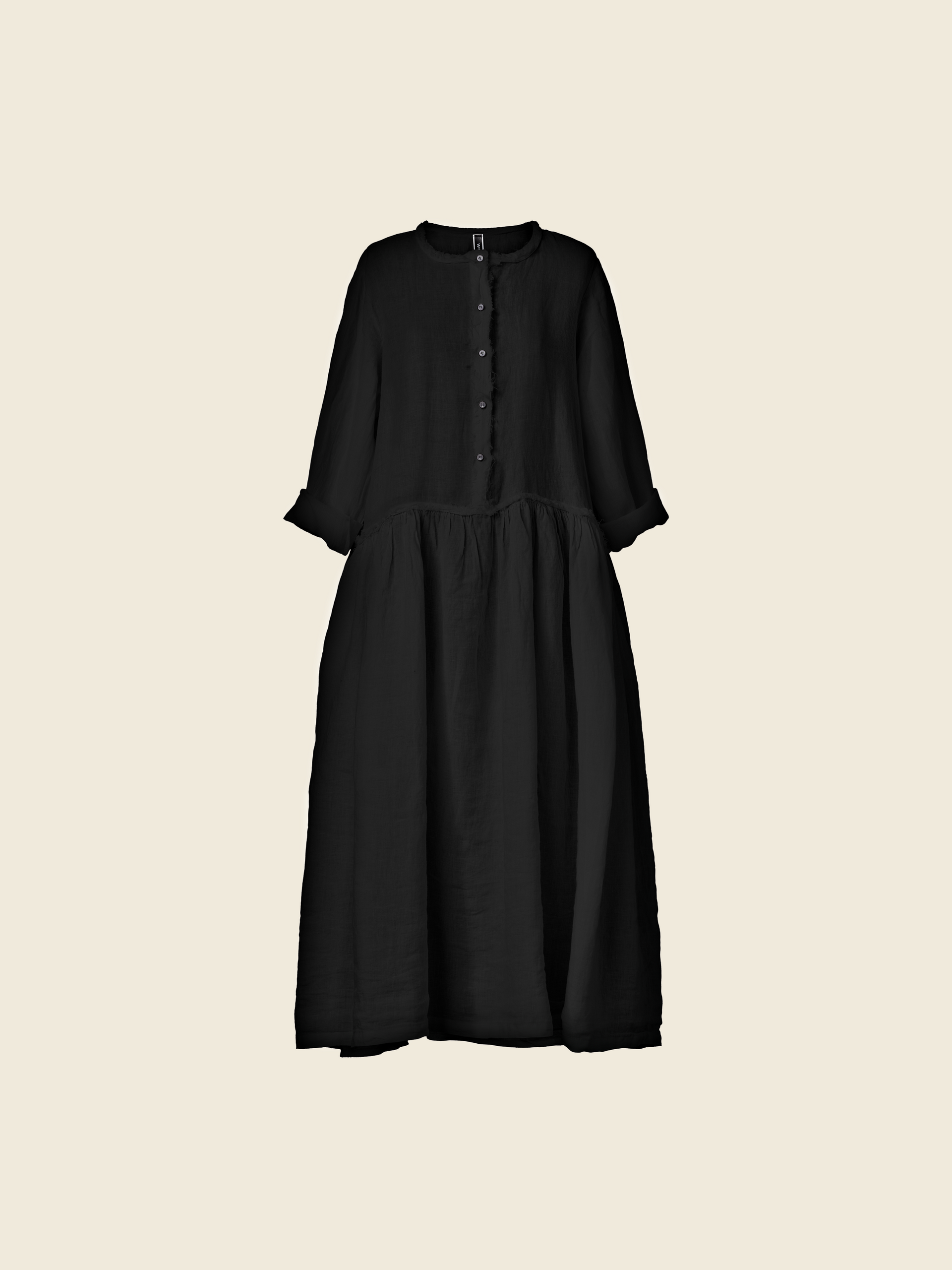 WIDE LINEN DRESS WITH SERAPH NECKLINE