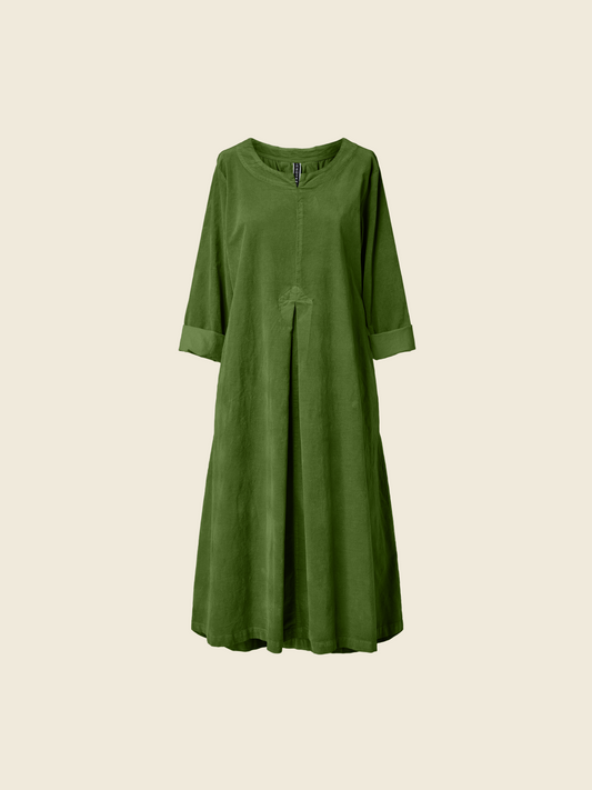 LONG VELVET DRESS WITH FRONT PLEAT