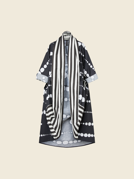 POLKA DOTS CARDIGAN WITH STRIPED SHAWL