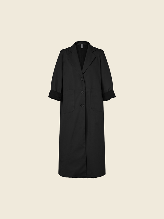 LONG COAT IN COTTON FABRIC WITH REVER COLLAR