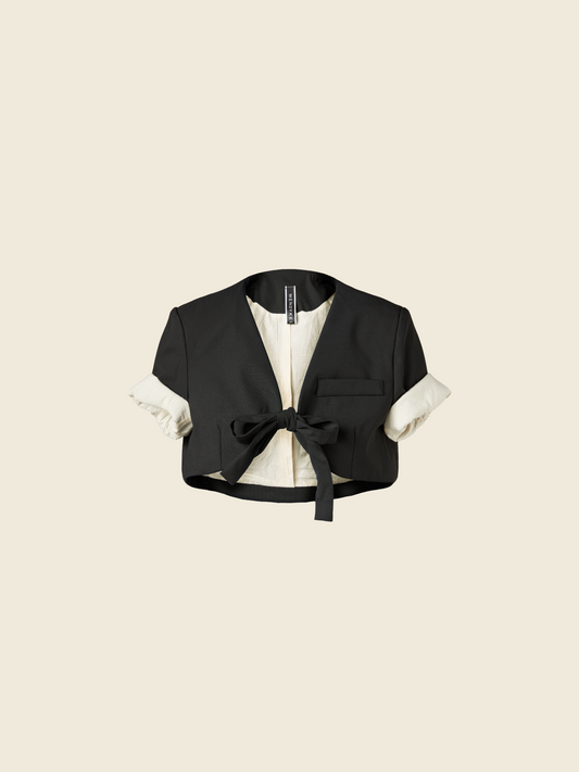 CROP JACKET DOUBLED IN ECRU' FABRIC WITH BOW