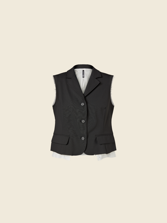 VEST WITH LAPEL COLLAR DOUBLED IN ECRU FABRIC