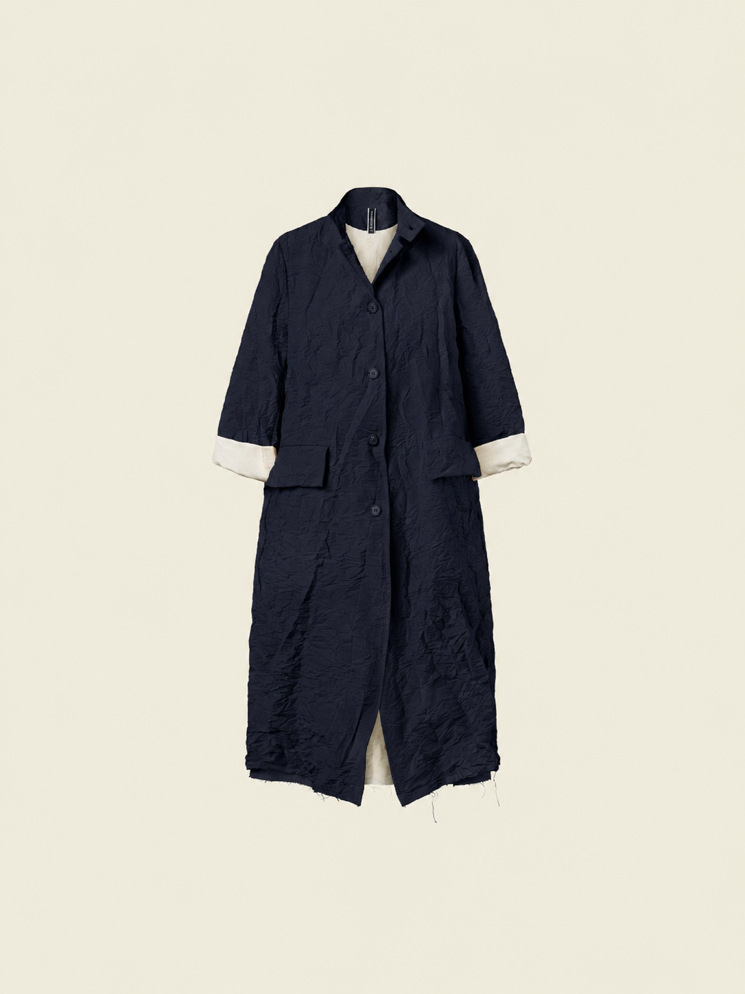 OVERCOAT IN WRINKLED EFFECT FABRIC WITH KOREAN COLLAR