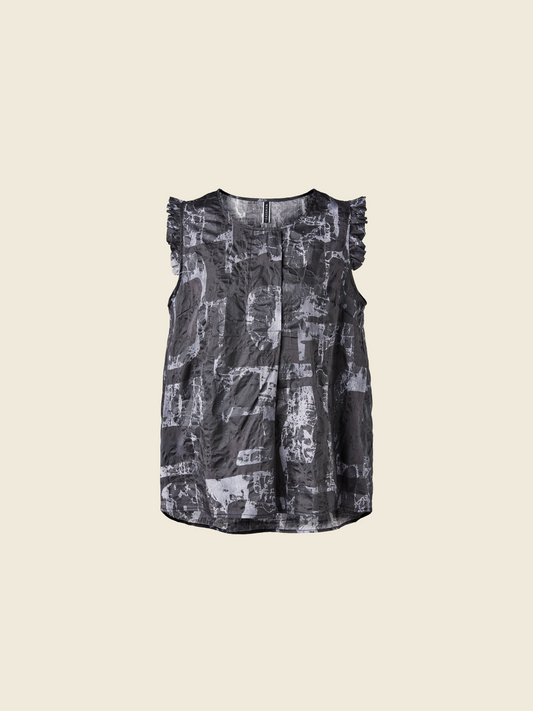 SLEEVELESS BLOUSE WITH GRAY ABSTRACT PATTERN