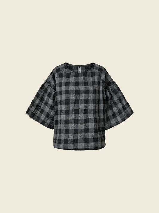 BELL SLEEVES CHECKED BLOUSE