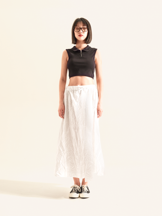 SKIRT WITH PLEAT ON THE FRONT AND BACK IN WRINKLED EFFECT FABRIC