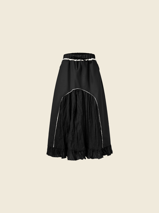 SKIRT WITH WRINKLED EFFECT INSERT AND PROFILES ECRU'