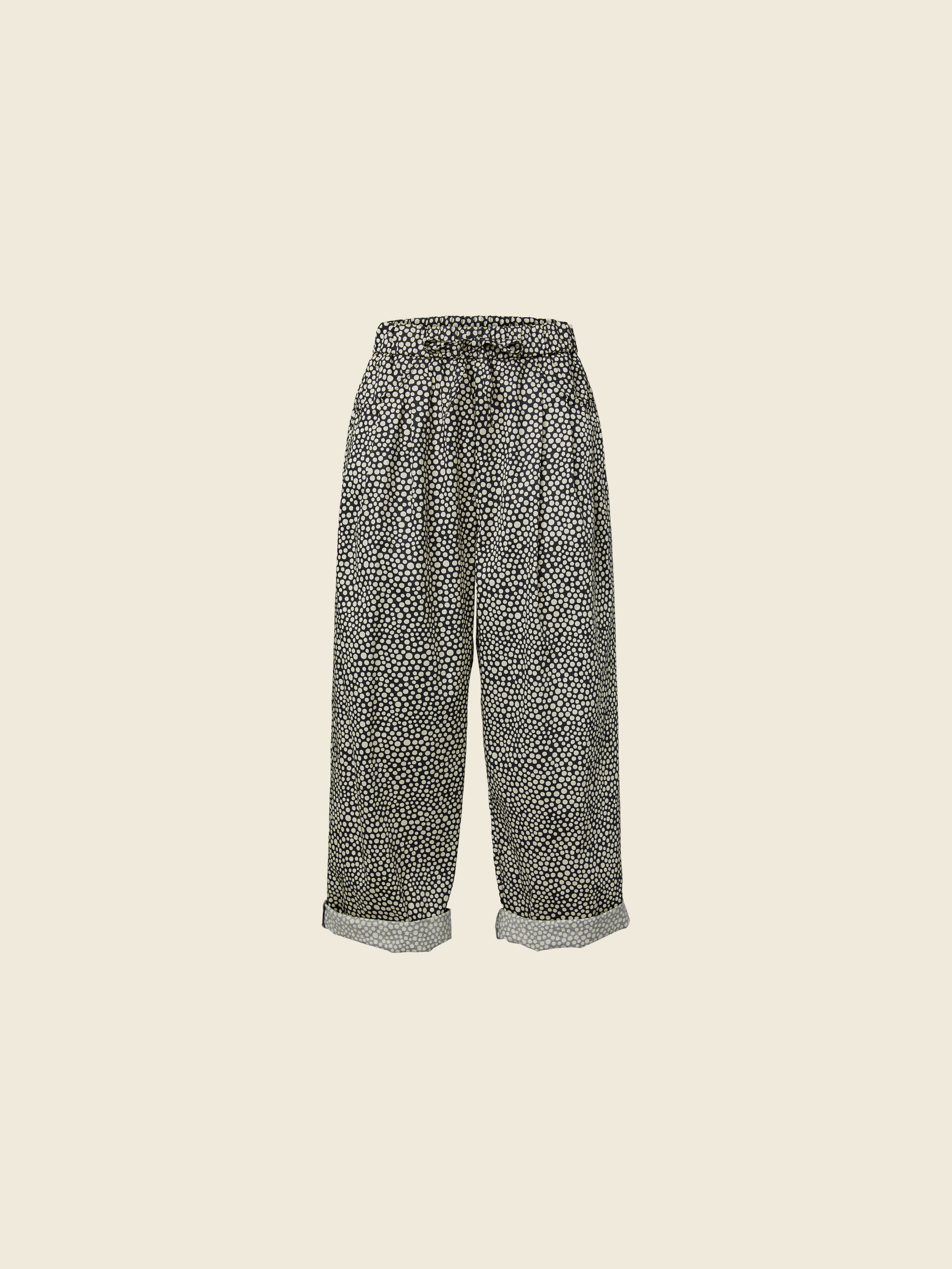 TROUSERS IN BRUSHSTROKE POLKA DOT PRINT