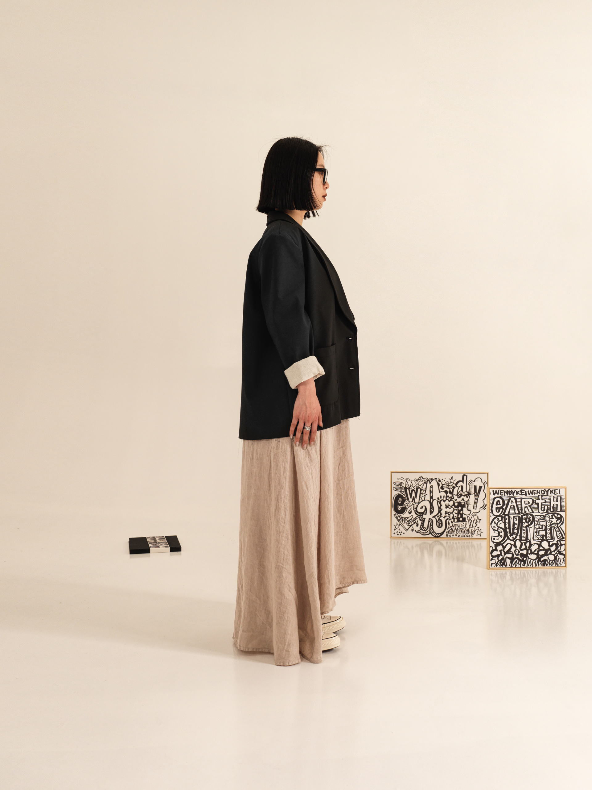 LONG BLAZER DOUBLED IN ECRù FABRIC