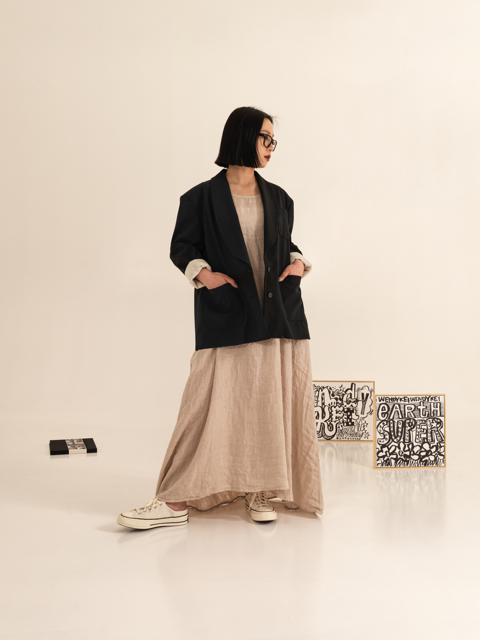 LONG BLAZER DOUBLED IN ECRù FABRIC