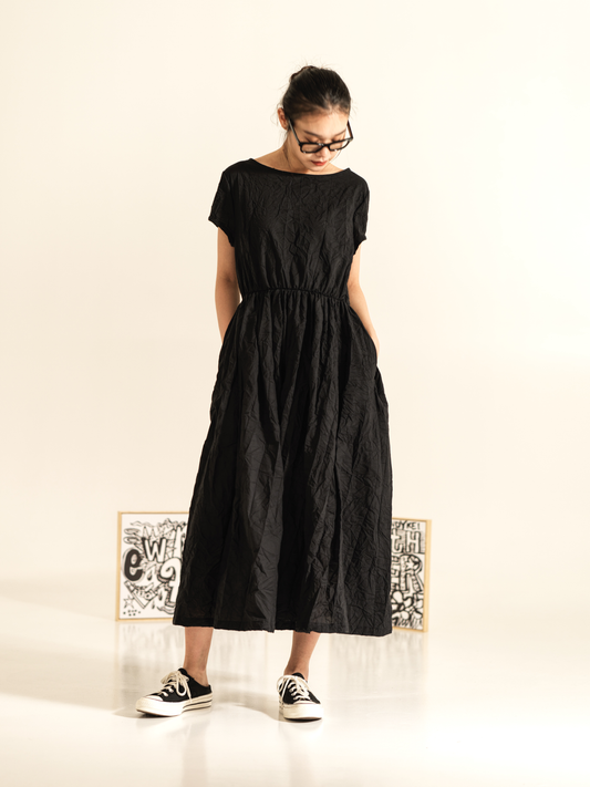 WRINKLED EFFECT DRESS WITH ELASTIC WAIST