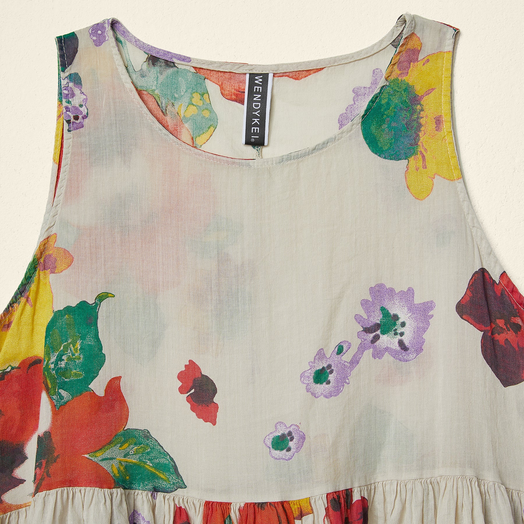 花朵苎麻面料无袖连衣裙