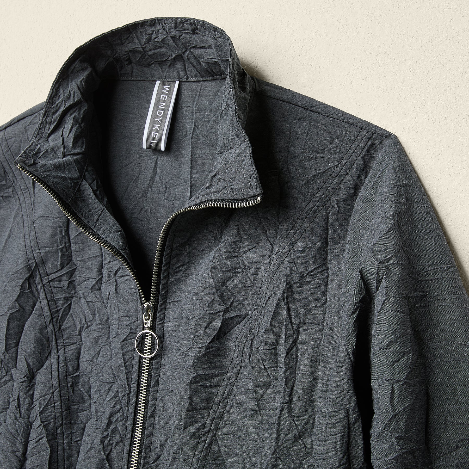 SCULPTURAL CRINKLED ZIP-UP MAXI DRESS