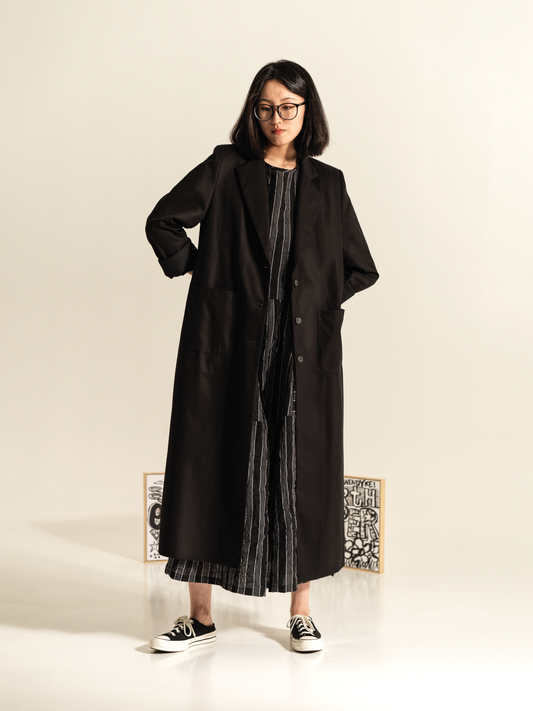 LONG COAT IN COTTON FABRIC WITH REVER COLLAR
