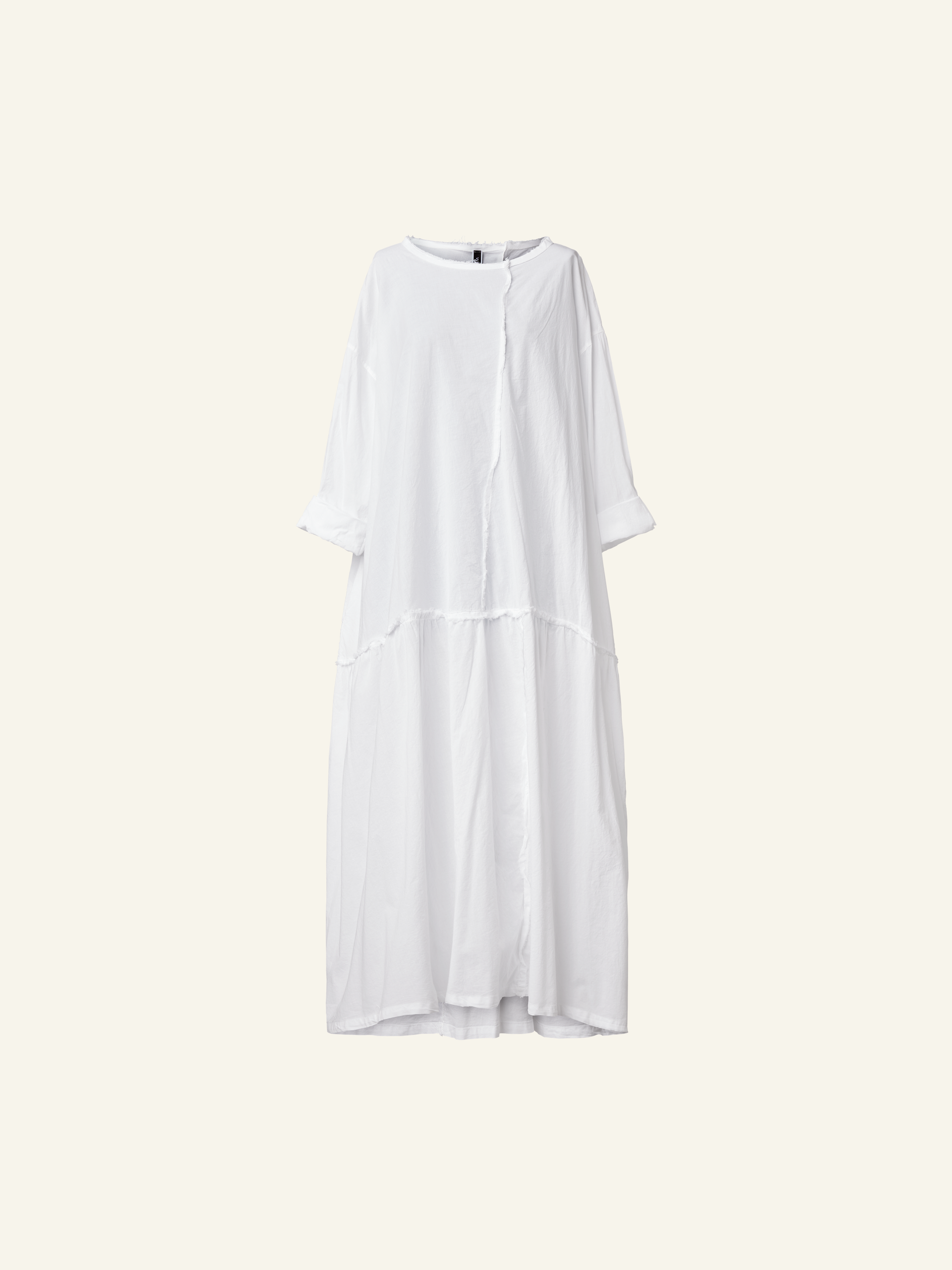 LONG POPLIN DRESS WITH RAW CUT SEAMS