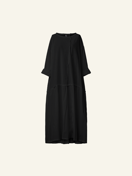 LONG POPLIN DRESS WITH RAW CUT SEAMS