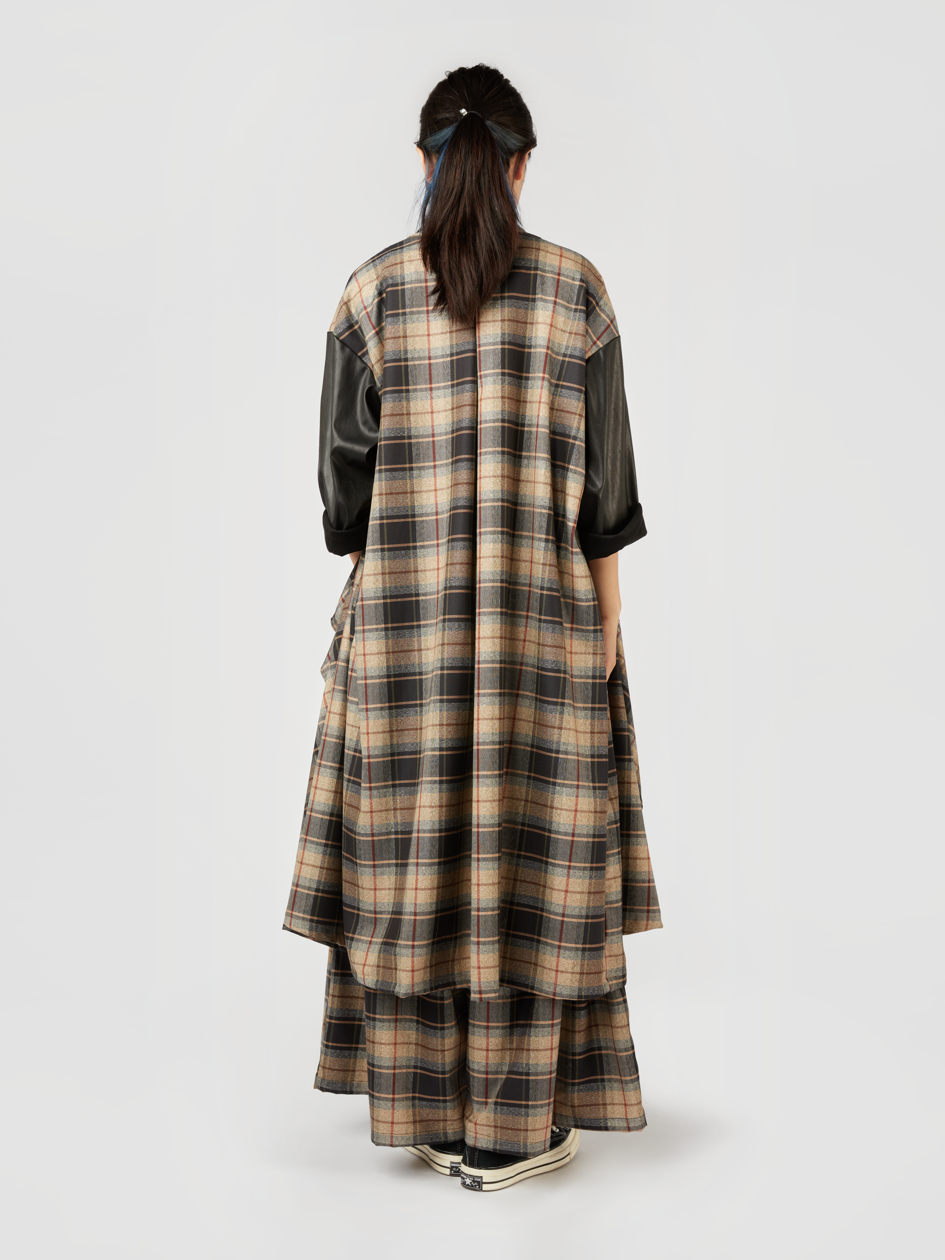 TARTAN CARDIGAN WITH ECO-LEATHER SLEEVES