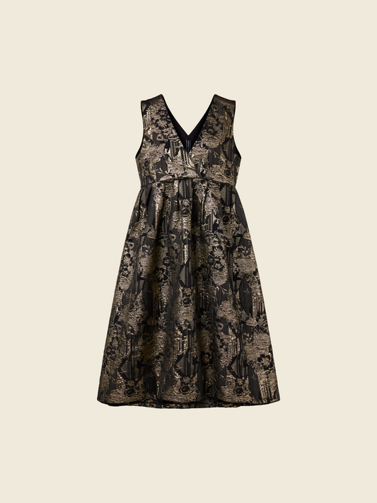 ELEGANT DRESS IN GOLD JACQUARD FABRIC