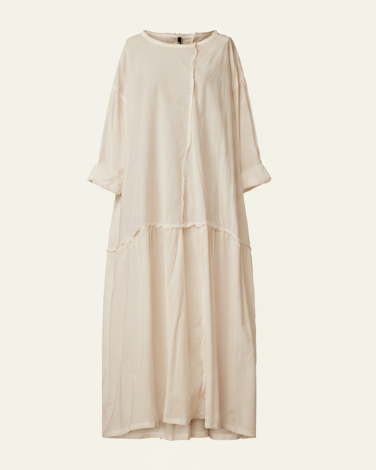LONG POPLIN DRESS WITH RAW CUT SEAMS