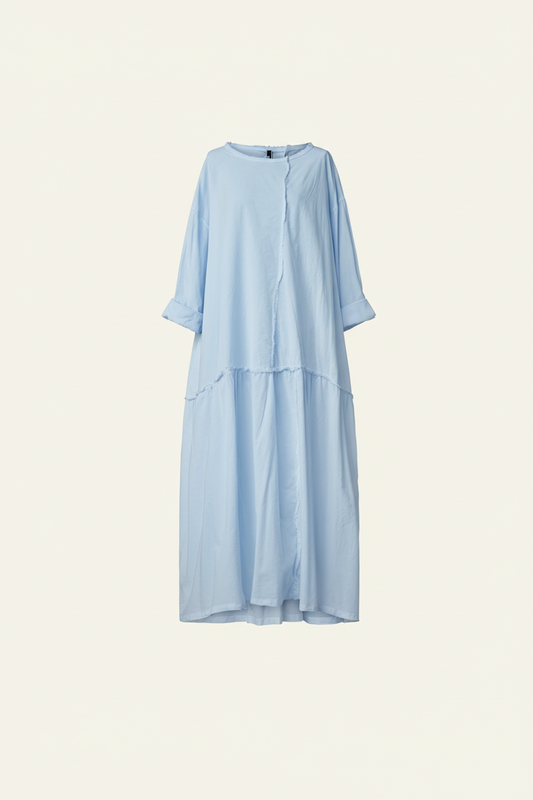 LONG POPLIN DRESS WITH RAW CUT SEAMS