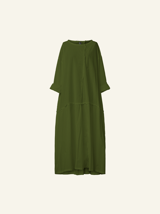LONG POPLIN DRESS WITH RAW CUT SEAMS