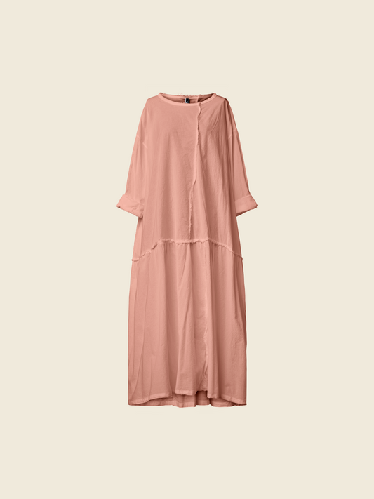 LONG POPLIN DRESS WITH RAW CUT SEAMS