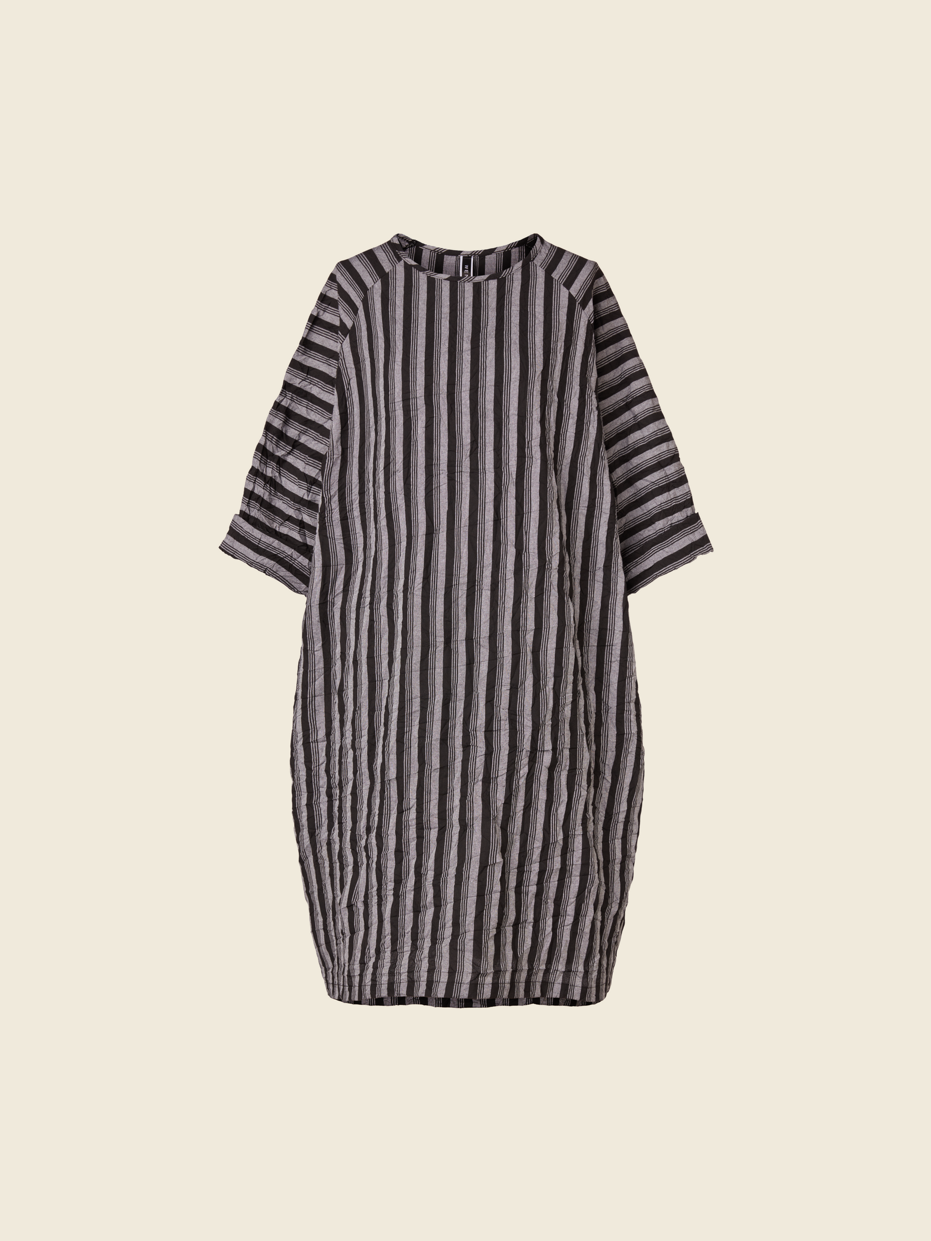 WRINKLED EFFECT STRIPED MIDI DRESS