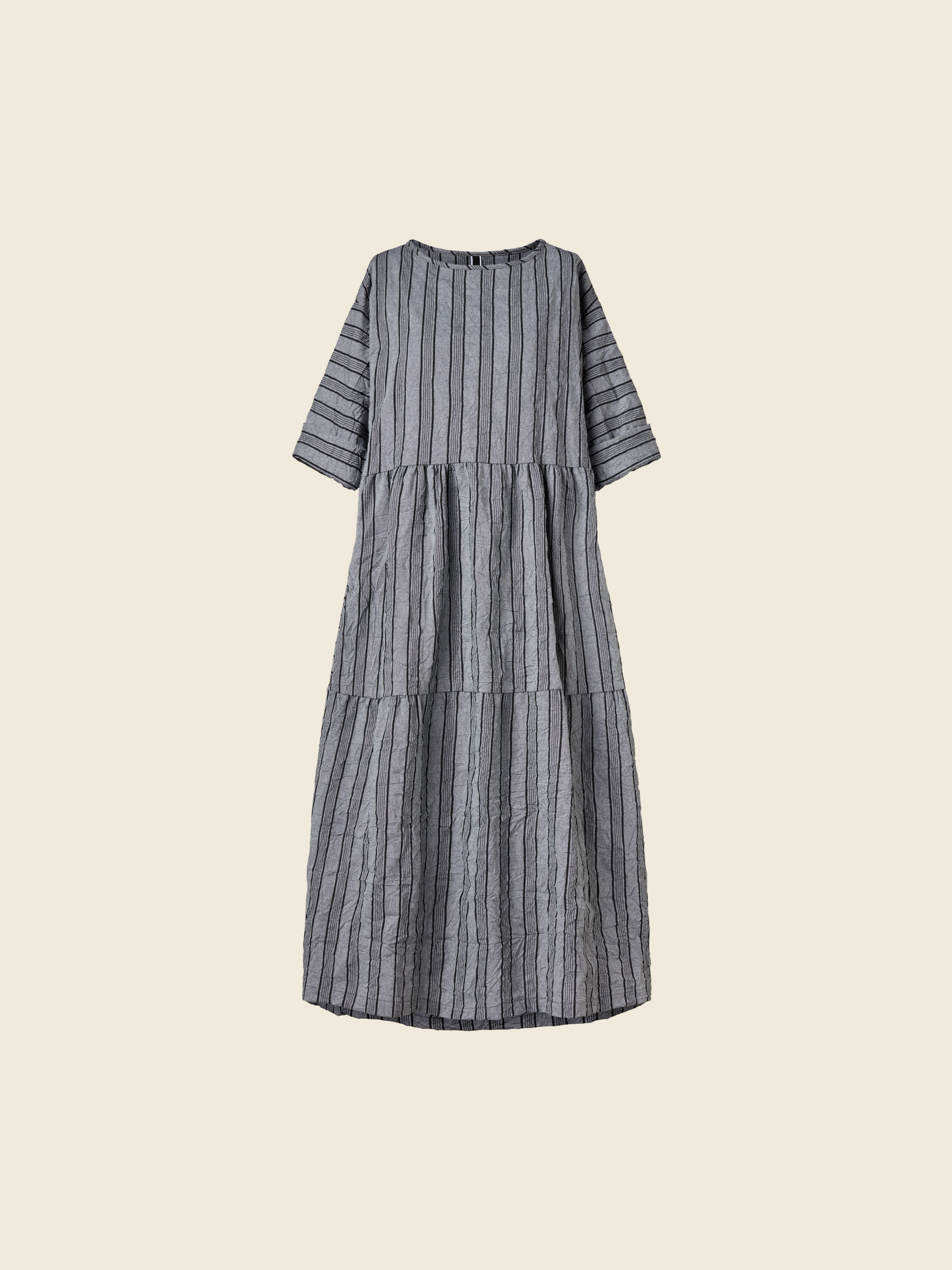 WRINKLED EFFECT STRIPED LONG DRESS