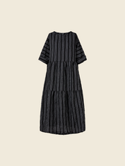 WRINKLED EFFECT STRIPED LONG DRESS