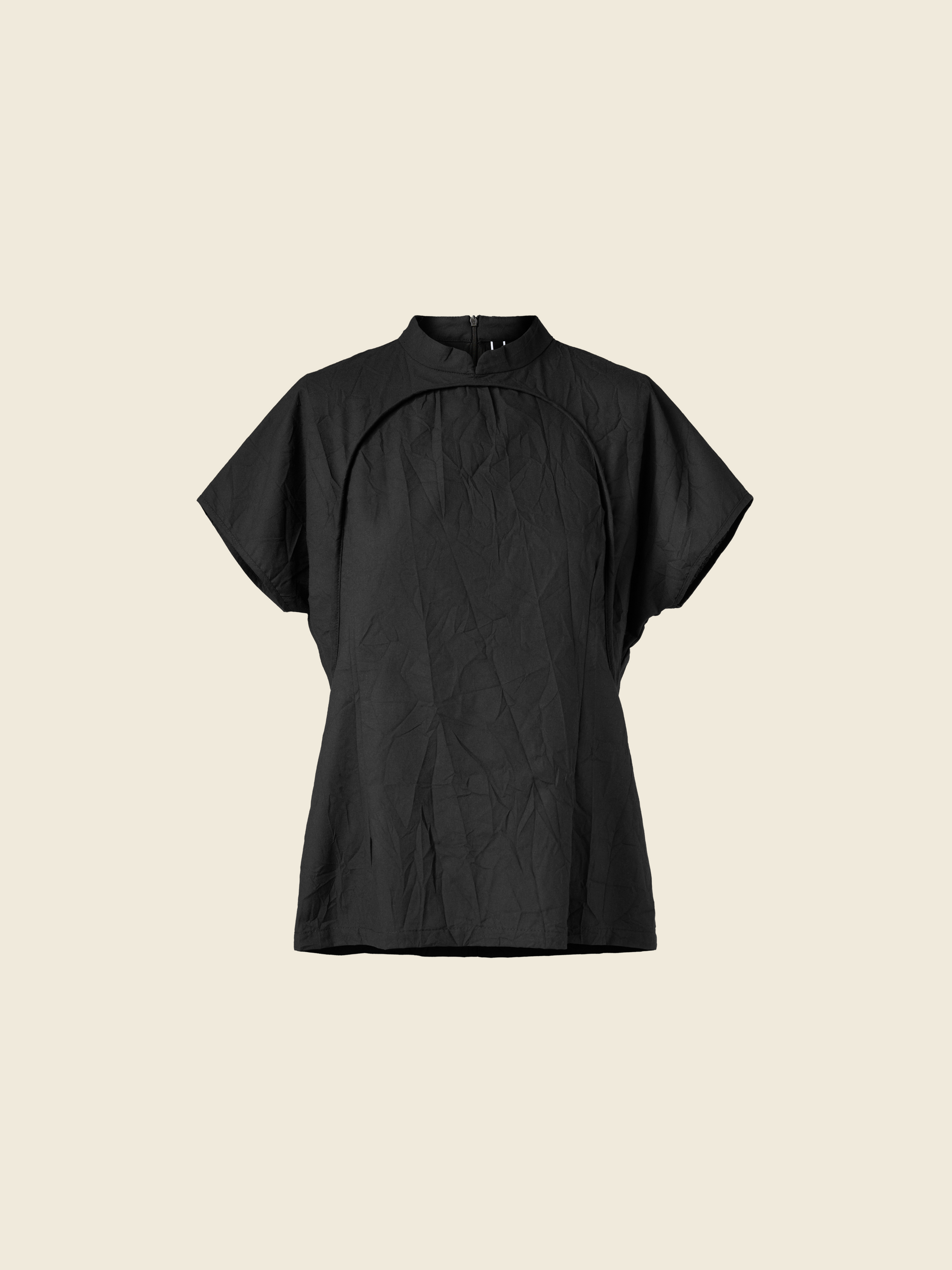 KOREAN COLLAR T-SHIRT IN WRINKLED-EFFECT FABRIC