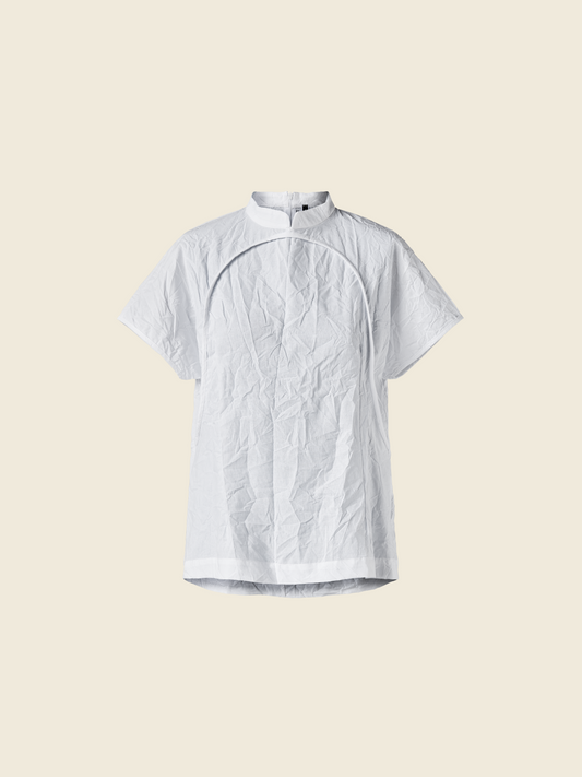 KOREAN COLLAR T-SHIRT IN WRINKLED-EFFECT FABRIC