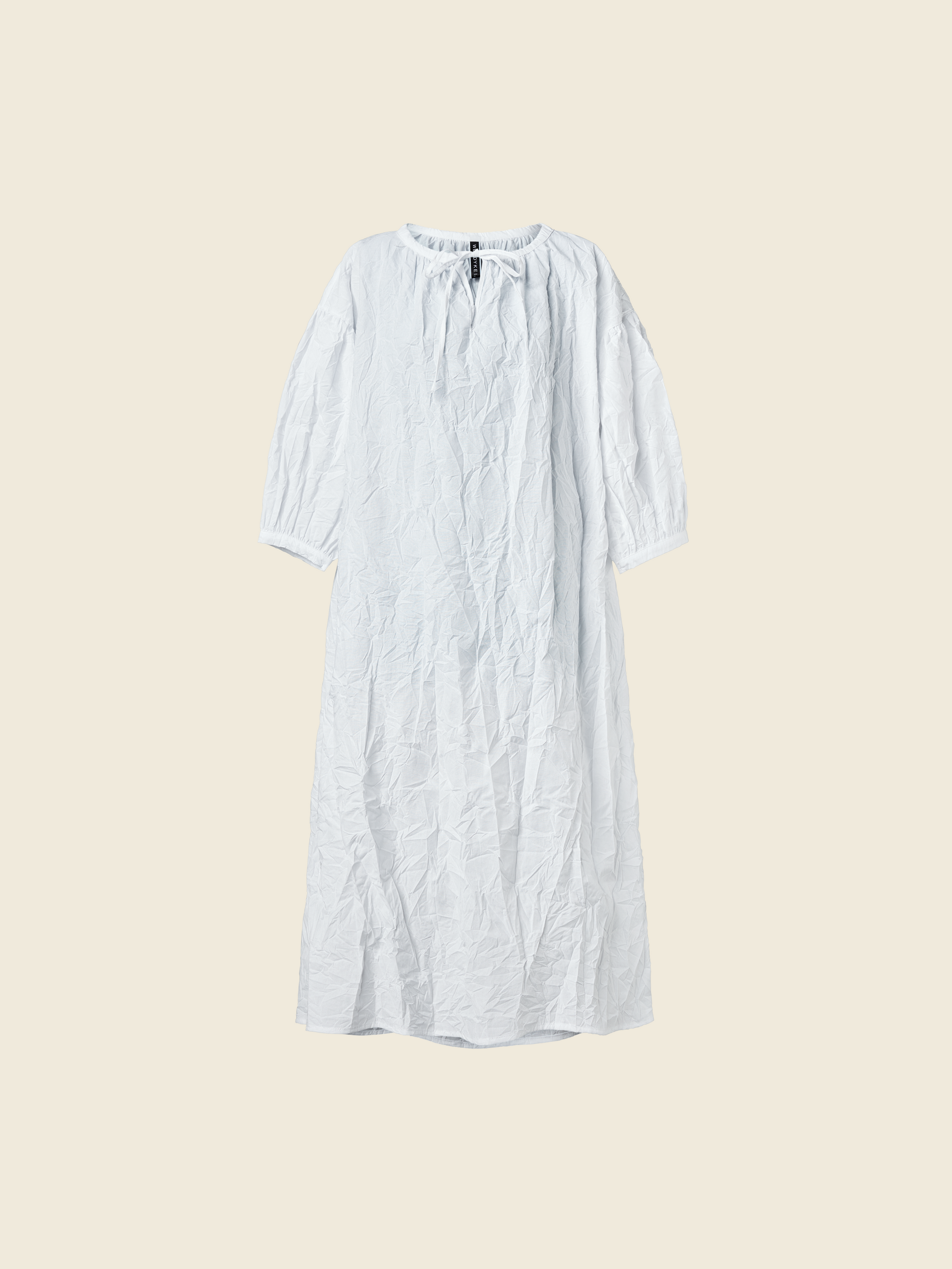 DRESS WITH ROUNDED SLEEVES IN WRINKLED EFFECT FABRIC