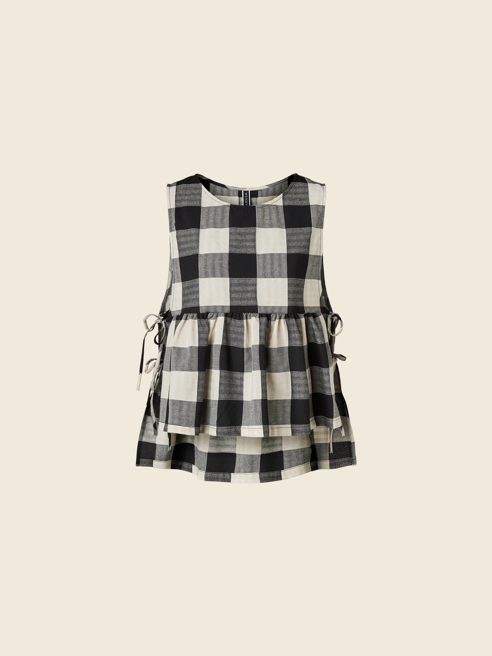 B/W CHECKED BLOUSE WITH SIDE BOWS