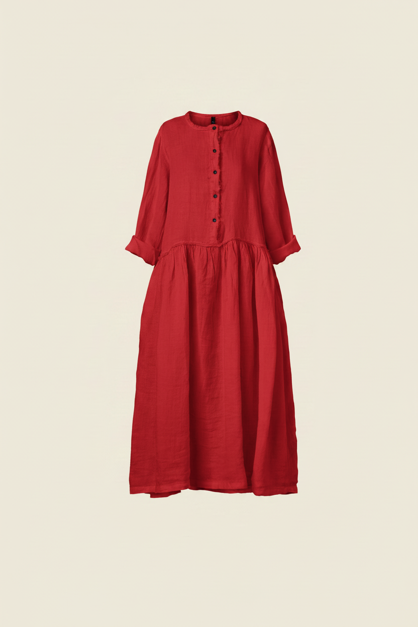 WIDE LINEN DRESS WITH SERAPH NECKLINE