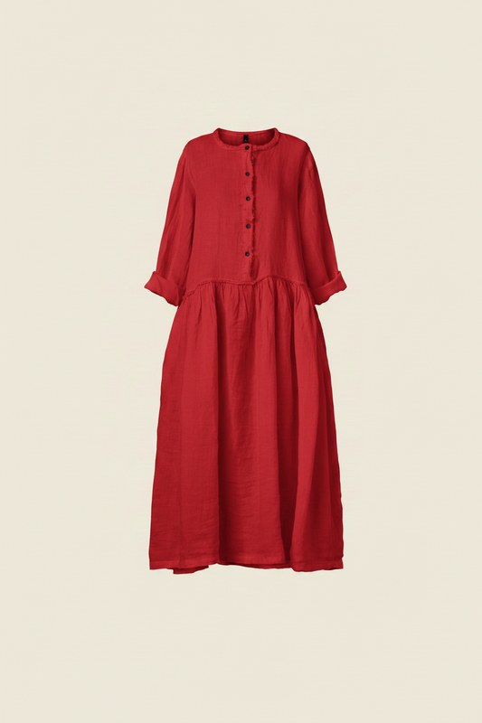 WIDE LINEN DRESS WITH SERAPH NECKLINE
