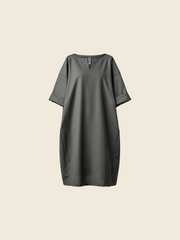 WIDE DRESS IN VISCOSE BLEND WITH V-SLIT ON THE NECKLINE