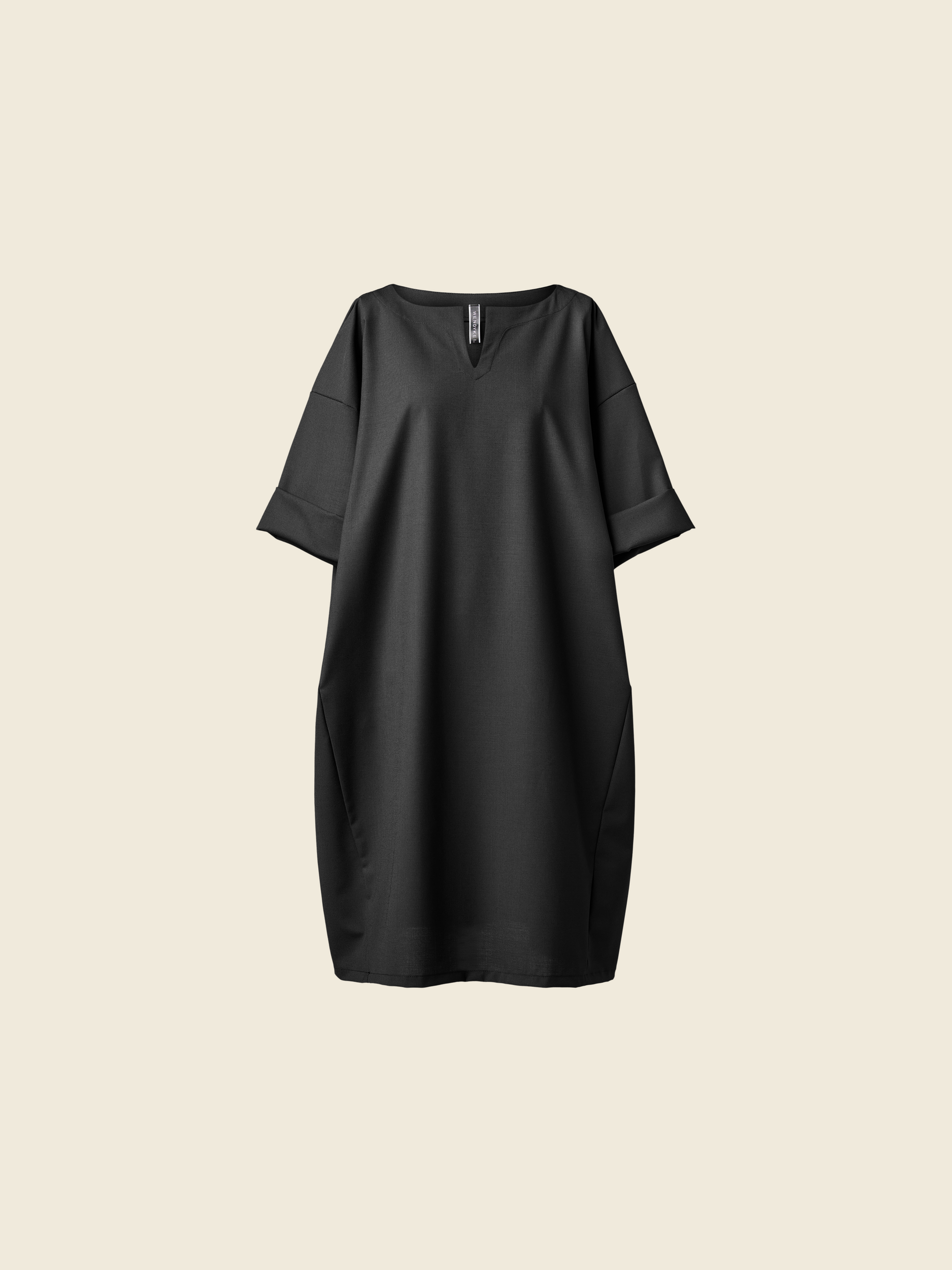 WIDE DRESS IN VISCOSE BLEND WITH V-SLIT ON THE NECKLINE