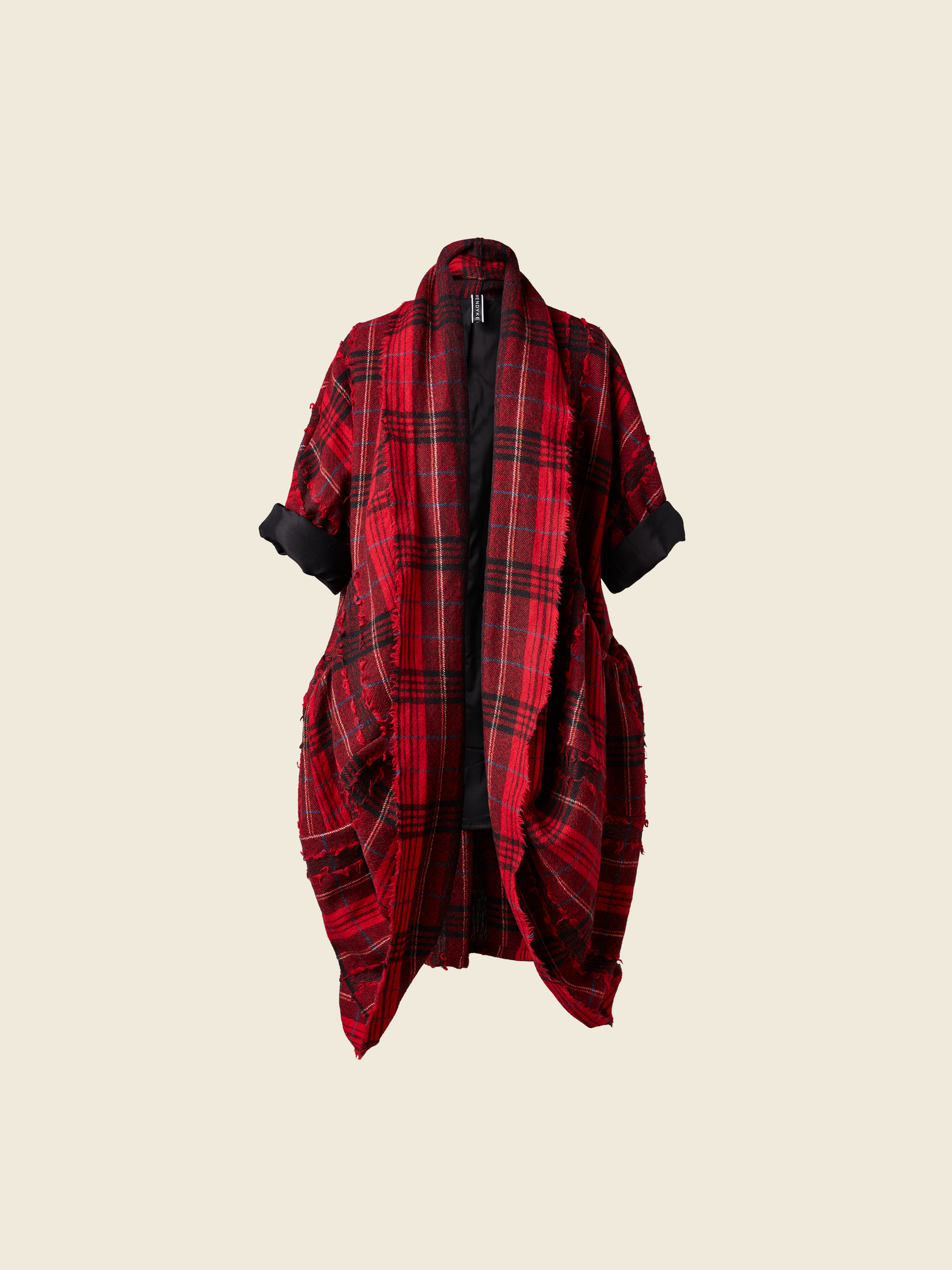 RED CHECKED VIRGIN WOOL CARDIGAN