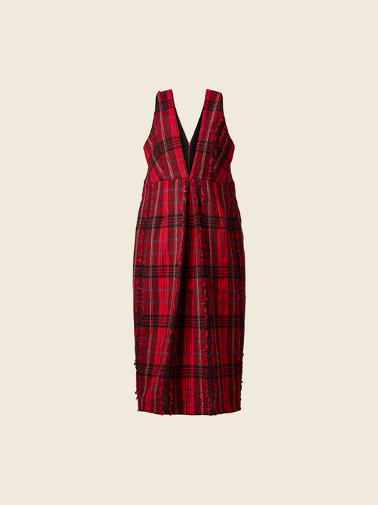 RED CHECKED VIRGIN WOOL DRESS